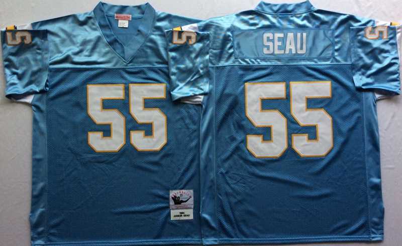 Chargers 55 Junior Seau Light Blue M&N Throwback Jersey->nfl m&n throwback->NFL Jersey